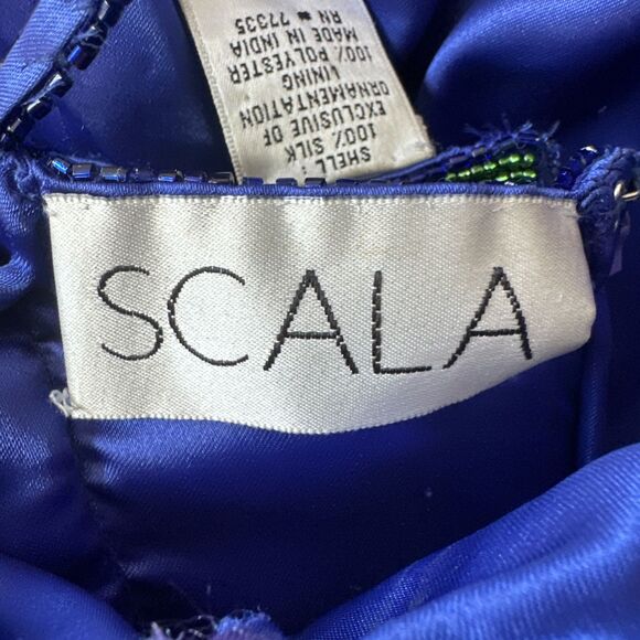 VTG‎ Y2K Scala Beaded 100% Silk Gown Prom Dress Formal Size L Blue 90s Fairy - Picture 7 of 14